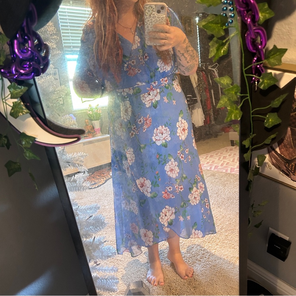 Jessica Howard Blue Floral Long Sleeve Dress